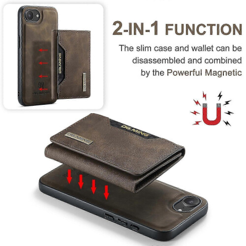 (For iPhone 16e, Coffee) DG.MING M2 Series 3-Fold Card Bag Wallet Leather Phone Case 2