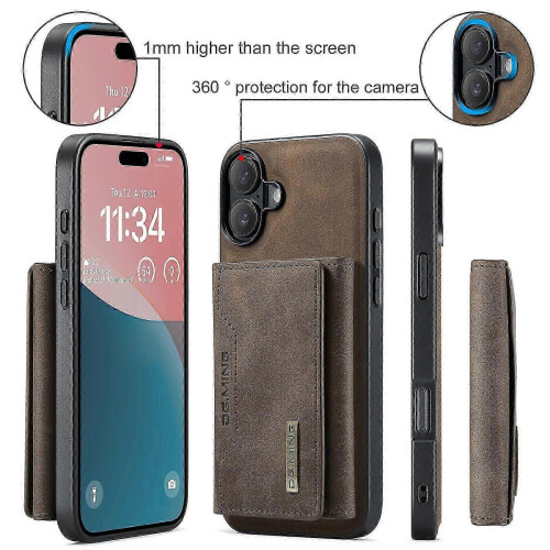 (For iPhone 17, Coffee) DG.MING M2 Series 3-Fold Card Bag Wallet Leather Phone Case 1