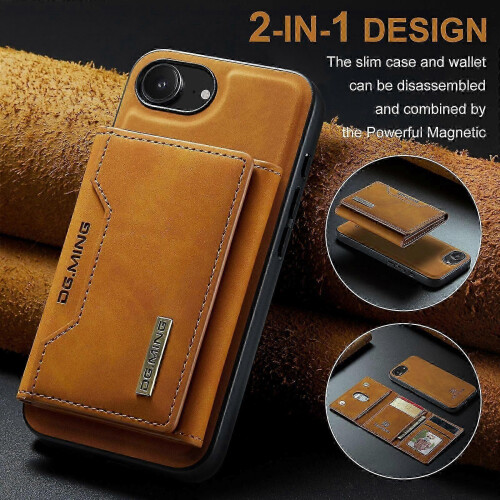 (For iPhone 16e, Brown) DG.MING M2 Series 3-Fold Card Bag Wallet Leather Phone Case 1