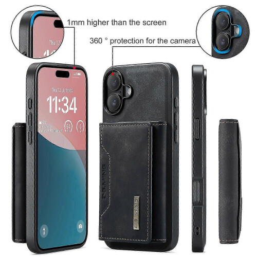 (For iPhone 17, Black) DG.MING M2 Series 3-Fold Card Bag Wallet Leather Phone Case 1