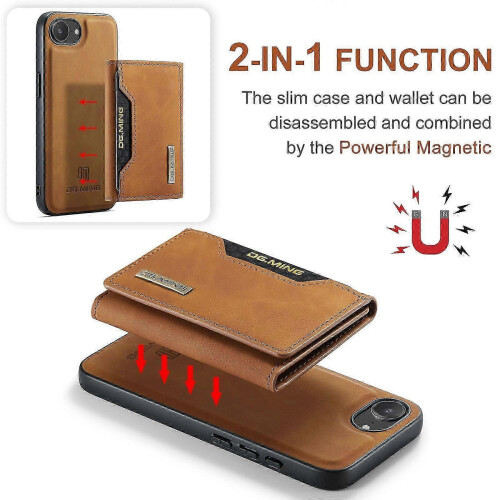 (For iPhone 16e, Brown) DG.MING M2 Series 3-Fold Card Bag Wallet Leather Phone Case 2
