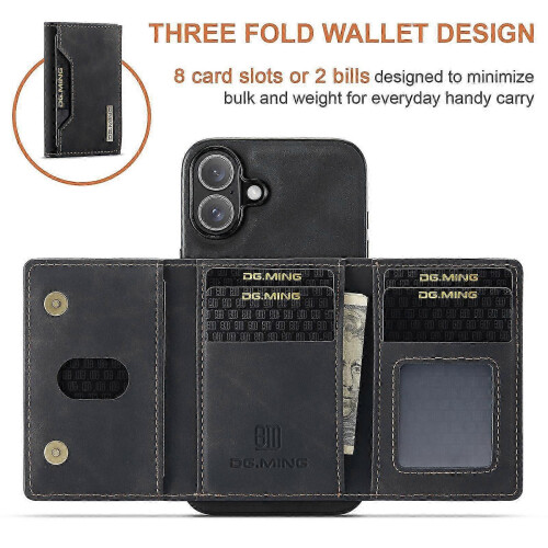 (For iPhone 17, Black) DG.MING M2 Series 3-Fold Card Bag Wallet Leather Phone Case 2