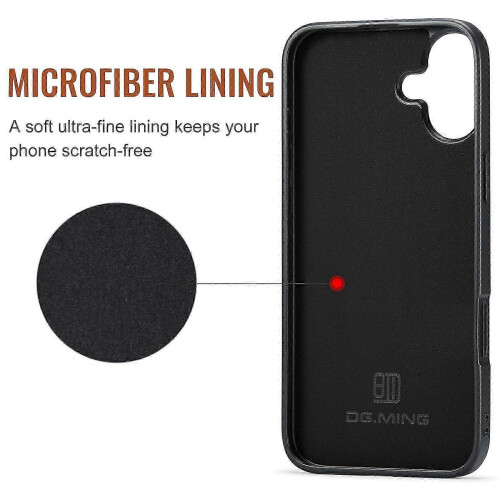 (For iPhone 16, Black) DG.MING M2 Series 3-Fold Card Bag Wallet Leather Phone Case 2