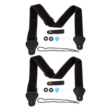 2Sets Gitarrengurt Kit Leder Schwarz Verstellbar Mit Komfortpolster