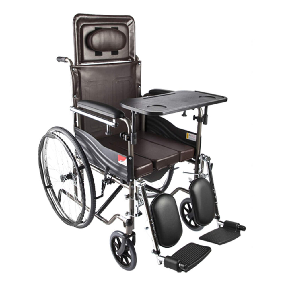 Adjustable SemiRecumbent Folding Wheelchair with Detachable Table and Potty, SelfPropelled Travel Chair for Elderly and Disabled