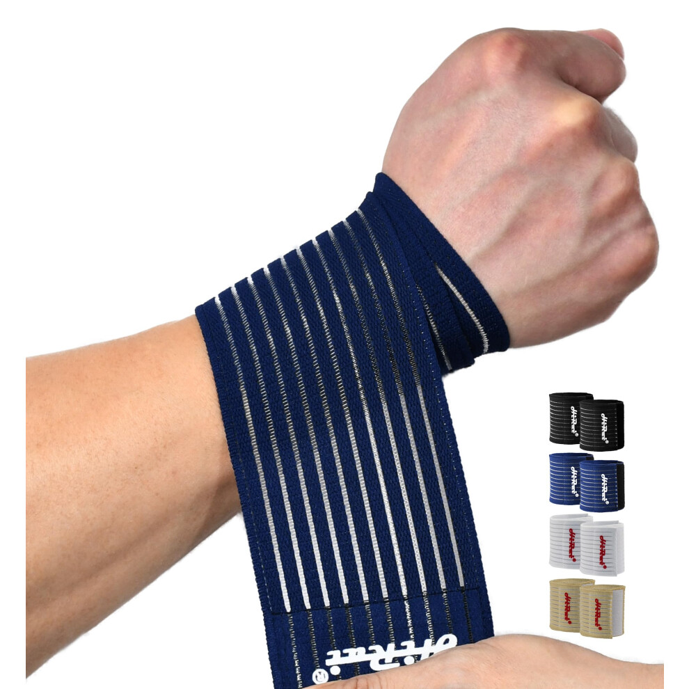Blue Wrist Support Wraps 2Pack, Breathable Compression For Carpal Tunnel And Weightlifting, Navy
