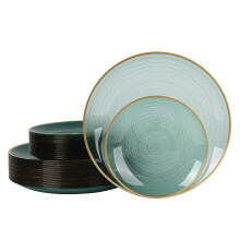 80 Pack Gold Rim Disposable Plastic Plates Clear Green 40 7 inch and 40 10 inch for Wedding Party