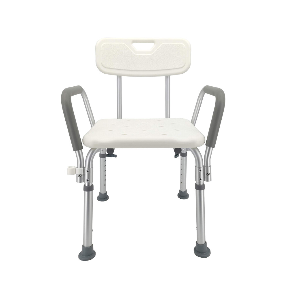 Adjustable Height Shower Chair for Elderly with Back and Padded Armrests, NonSlip Stable Aluminum Bath Seat