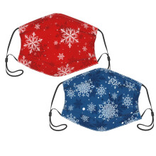 2pcs Christmas Face Mask with Filters, Festive Snowflake Design, Reusable Breathable Cover for Adults