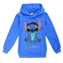 (Navy Blue, 11-12 Years) 7-14 Years Kids Boys Girls Lilo Stitch Print Hooded Sweatshirt Pullover Tops