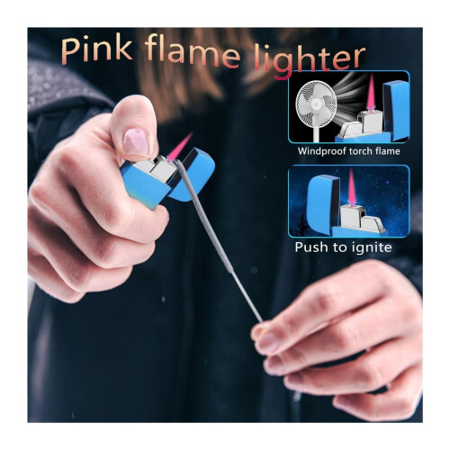 Butane Torch Lighter Orange Windproof Refillable Adjustable Flame Pink Flame Durable Zinc Alloy 2