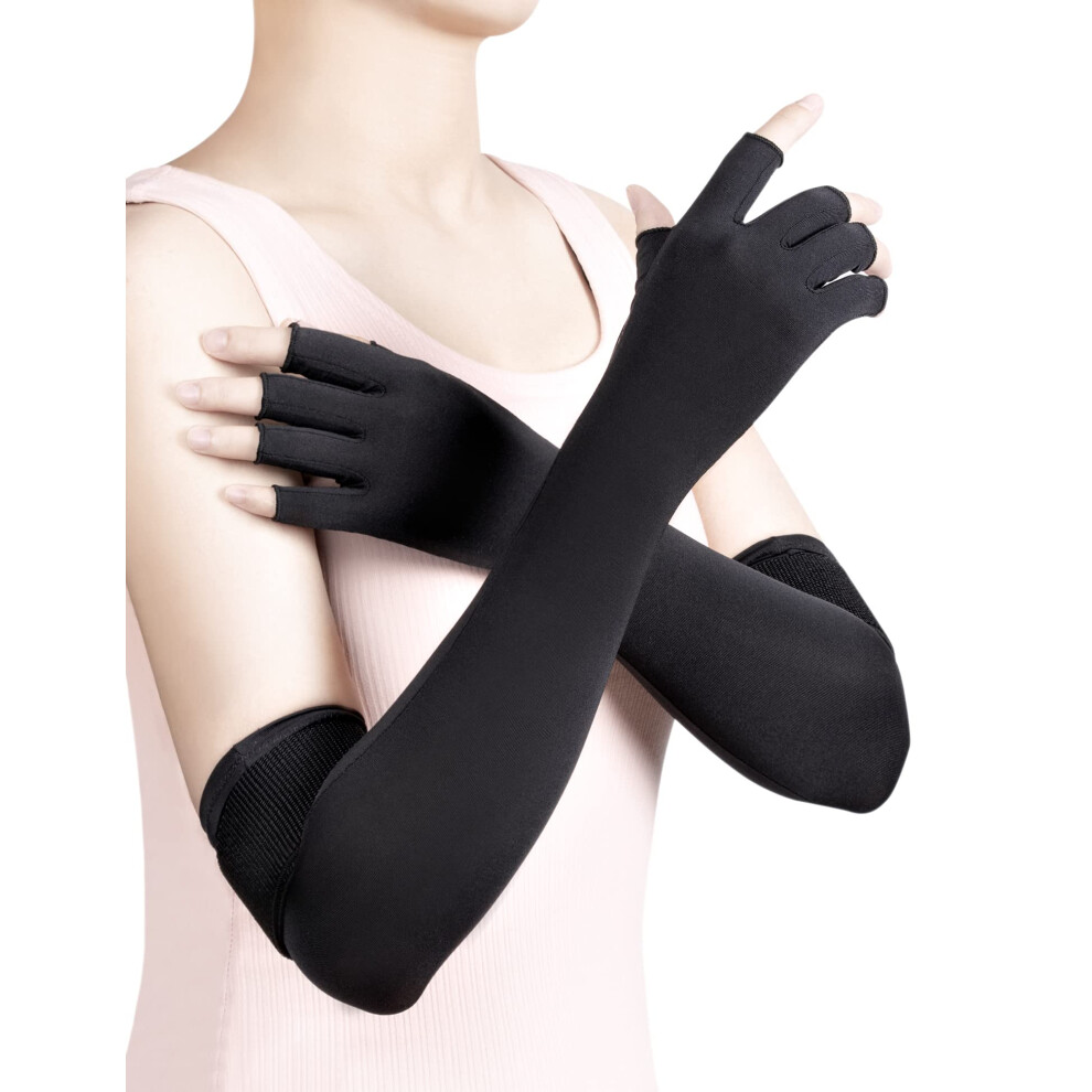 Arthritis Gloves with Adjustable Strap, Extra Long Fingerless Design for Forearm Support