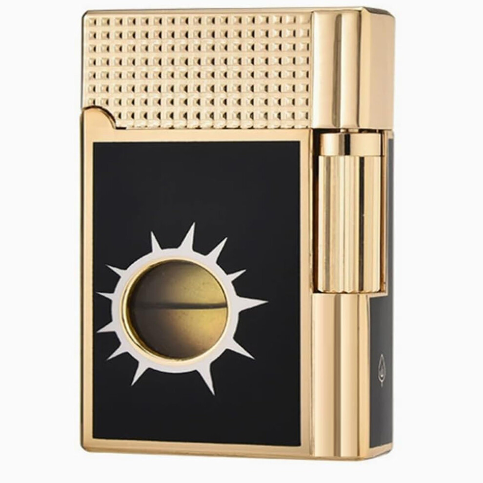 Black Refillable Soft Flame Butane Lighter With Adjustable Flame Flint Ignition Goldplated Metal