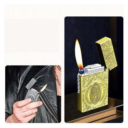 Vintage Refillable Butane Lighter, Windproof Soft Flame, Adjustable for Camping, Candles, Yellow 1