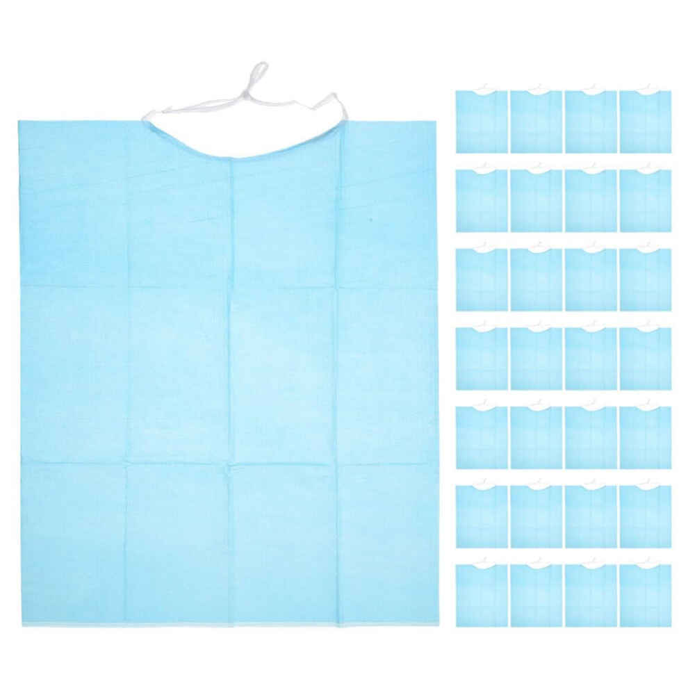 60Pcs Disposable Adult Bibs Waterproof Elderly Feeding Bibs Large Tie Back For Mealtime Protection Blue