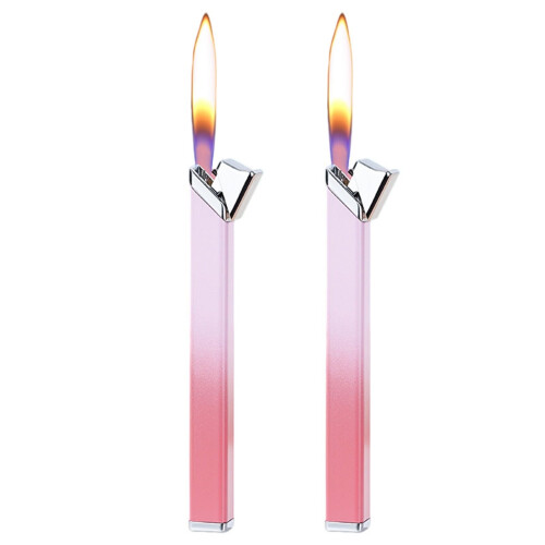 2Pack Refillable Butane Lighter with Adjustable Flame Control, Long Soft Flame for Candles and Gifts