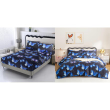 Queen Comforter Set 6 Piece Blue Butterfly Bedding for Queen Bed Soft Comfortable Fabric No Flat Sheet