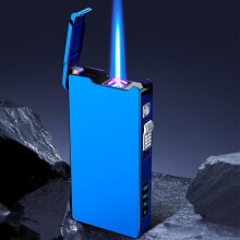 Rechargeable Electric Lighter Blue Dual Arc Plasma Torch Windproof Jet Flame 2 in 1 Gas and USB Cigar Lighter