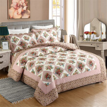King Size Quilt Set Reversible Pink Floral Cotton Bedspread with Pillow Shams 3 Piece Bedding