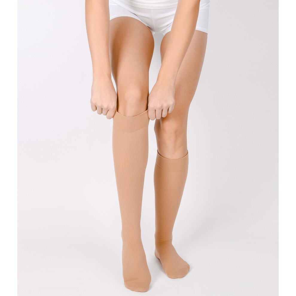 Beige Knee Compression Socks For Women And Men, 1520 Mmhg Closed Toe For Circulation And Swelling