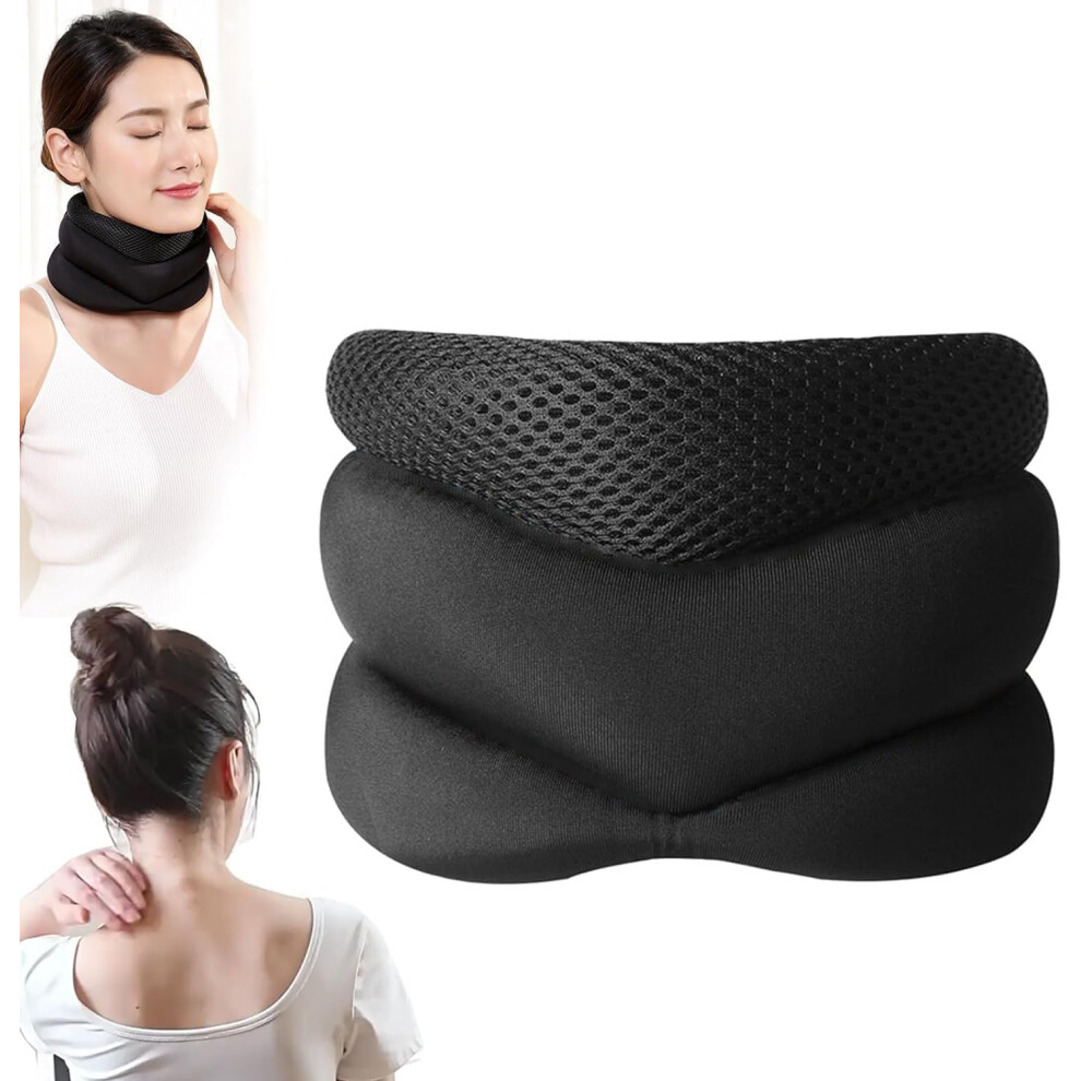 Black Neck Brace For Sleeping With Soft Foam Cushioning, Adjustable Cervical Neck Support For Snoring Relief,