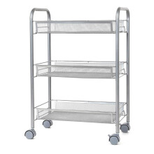 3 Tier Metal Rolling Utility Cart with Lockable Wheels, Mesh Shelves Organizer for Kitchen and Bathroom