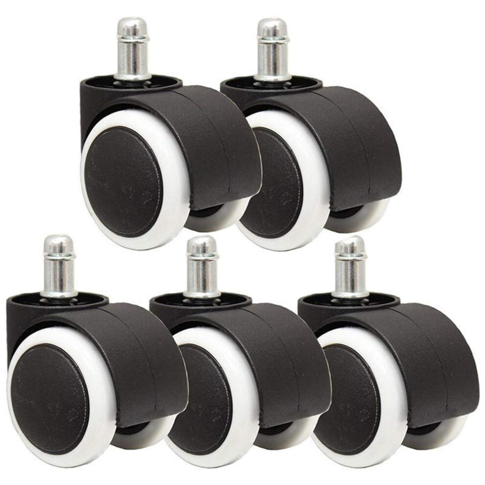 50Mm Office Chair Casters Set Of 5 Black And White Lownoise 360 Swivel Wheels For Hardwood Floors 9351714558228