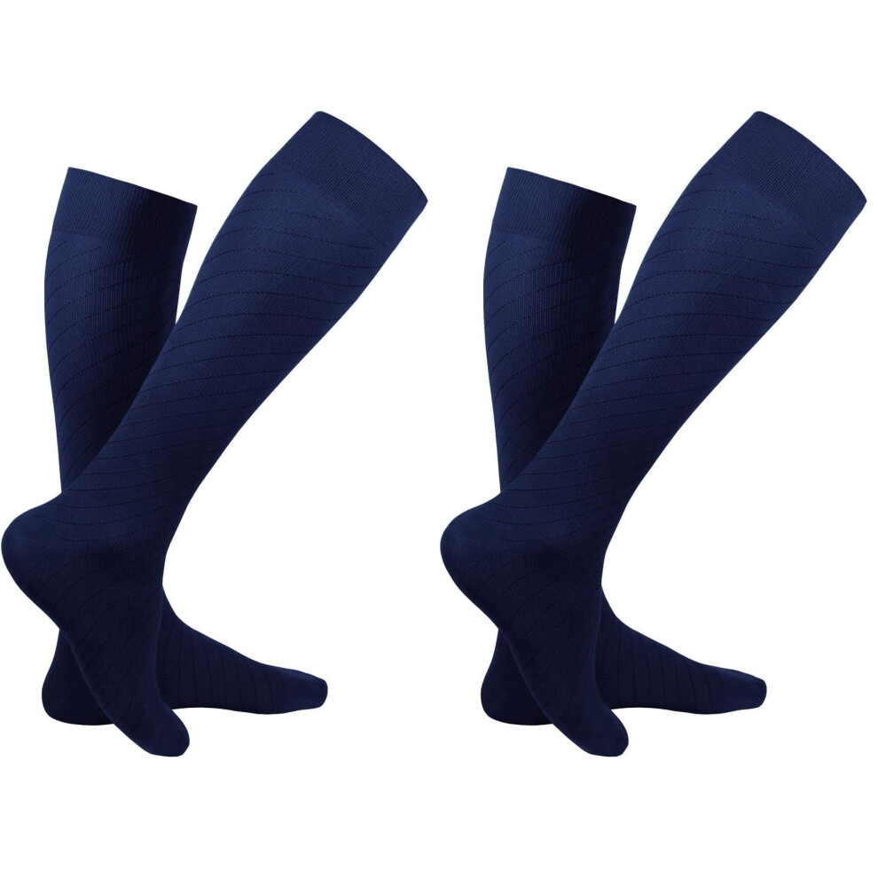 Compression Socks 1520 mmHg Graduated Unisex Knee  Over the Calf, Navy, Large, 2 Pack