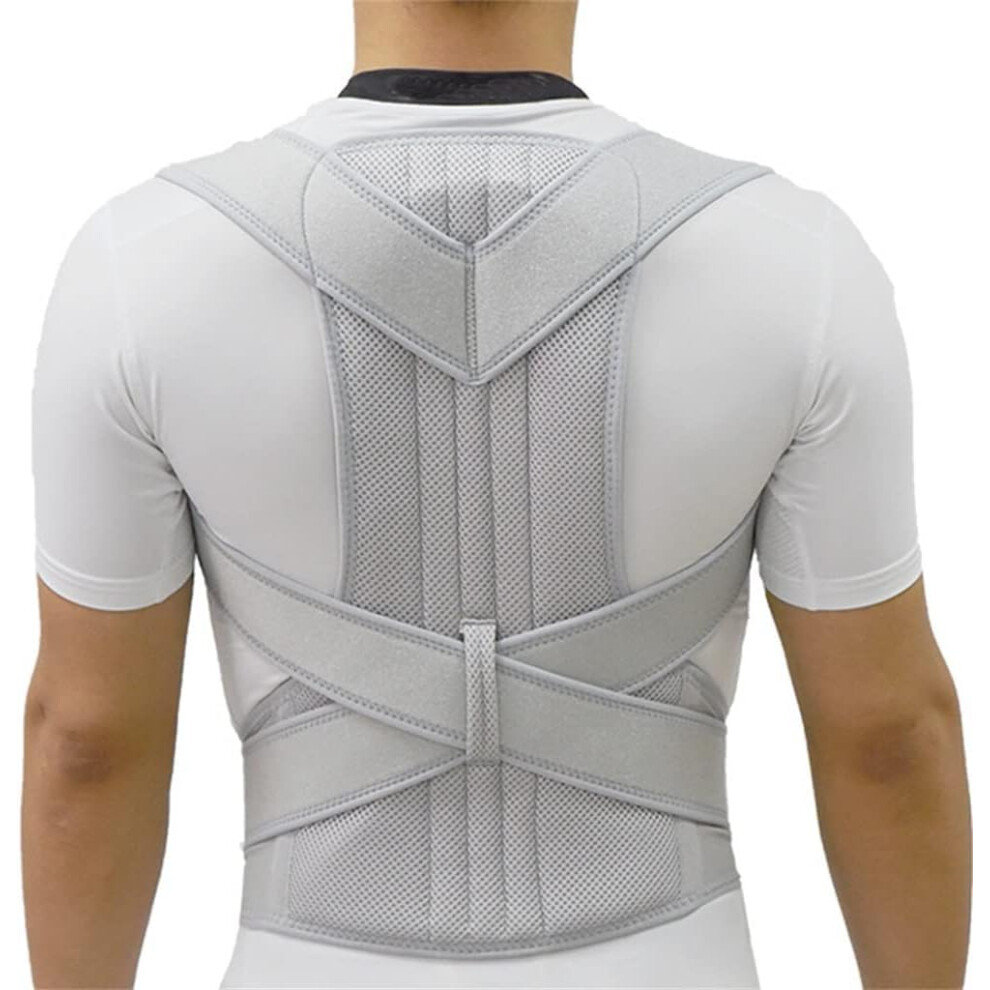 Gray Adjustable Posture Corrector Back Brace For Upright Posture, Breathable Neoprene Clavicle Support M
