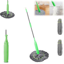 2 in 1 Spin Mop with Stainless Steel Handle, 360 Self Wringing Microfiber Mop for Floor Cleaning, 2 Mop Heads