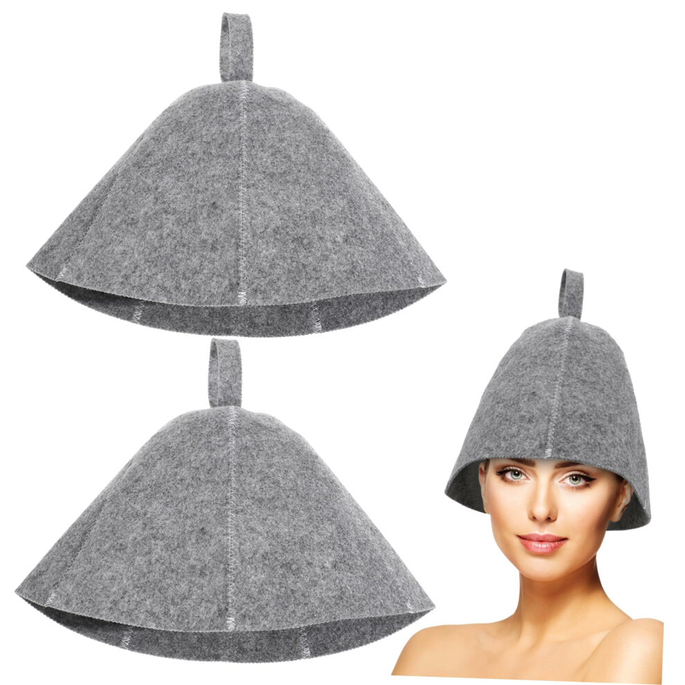 Grey 2Pcs Thickened Felt Sauna Hat And Shower Cap Set Moisture Absorbing Breathable Heat Insulation For Home Spa Use