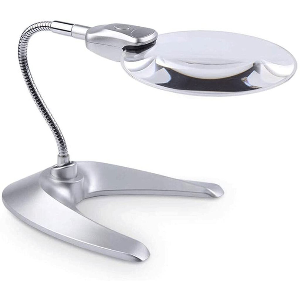 Desktop Magnifier, Lighted Magnifying Glass 10X 130mm, 360 Rotating, Hands Stand for Reading