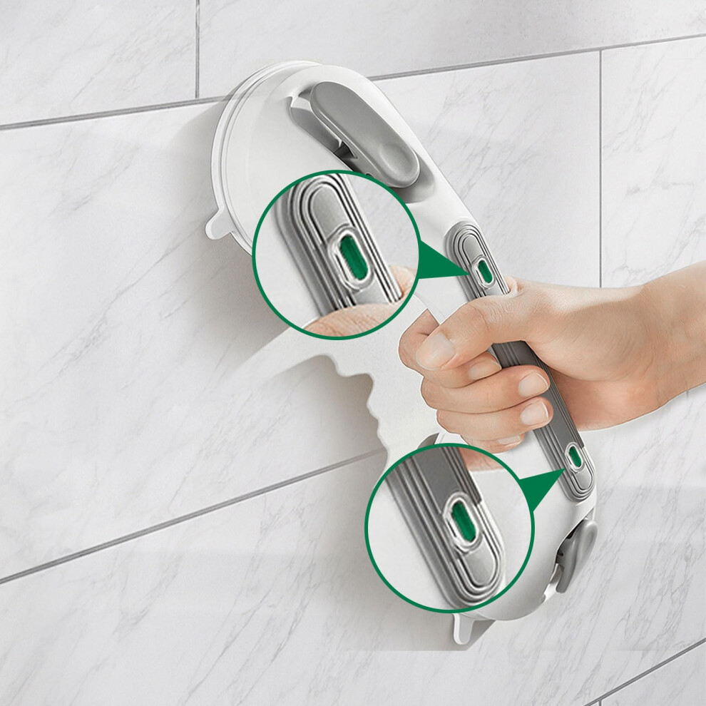 Grey 12 Inch Suction Shower Grab Bar For Elderly, Secure Grip Bathroom Safety Handle For Bathtub And Tiles (Grey)