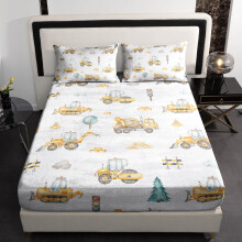 Construction Vehicles Kids Flannel Fitted Sheet Set Full Size, Deep Pocket Plush Warm Durable Bedding
