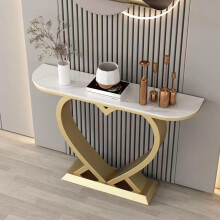 White Gold Console Table with Durable Slate , Narrow Entryway Table for Hallway or Living Room, 100cm
