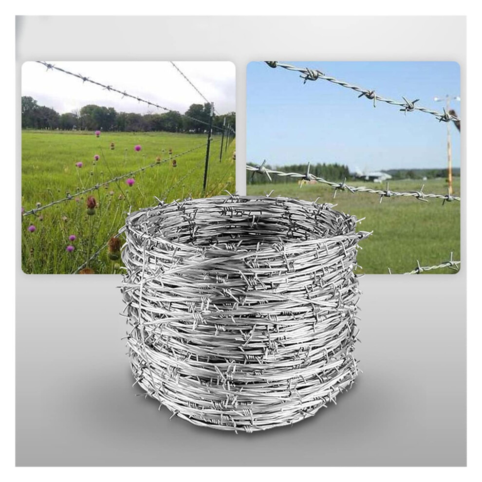 Galvanized Barbed Wire Fence 25M Roll, 2.3Mm Easy Bending Silver Wire For Garden And Outdoor Use 9073542080992