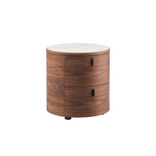 Wood Bedside Table Solid Wood Nightstand Round Design with DualLevel Storage for Modern Bedroom