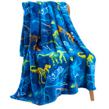Velvety Soft Dinosaur Fleece Throw Blanket Navy Blue Prehistoric Fossil Design for Kids and Adults