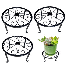 3PCS Metal Plant Stand 9.45 Inch Heavy Duty Rustproof Flower Pot Holder Vintage Round Iron Stand for Indoor Outdoor Use Black