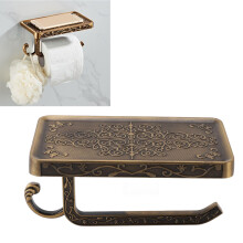 Antique Wall Mounted Toilet Paper Holder with Phone Shelf, 2 in 1 Space Saving Aluminum Design