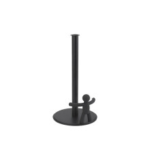 Black Metal Toilet Paper and Paper Towel Holder Stand, Vertical Compact Design with Stable Alloy Base
