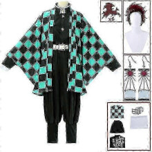 (140, 8 piece set) Demon Slayer Kimetsu No Yaiba Tanjirou Kamado Cosplay Costume Kimono Halloween Anime Uniform Set For Adult Kids V