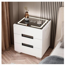 Smart Nightstand with Touch Control LED Light, Charging Station and Drawer, Modern White Bedside Table for Bedroom