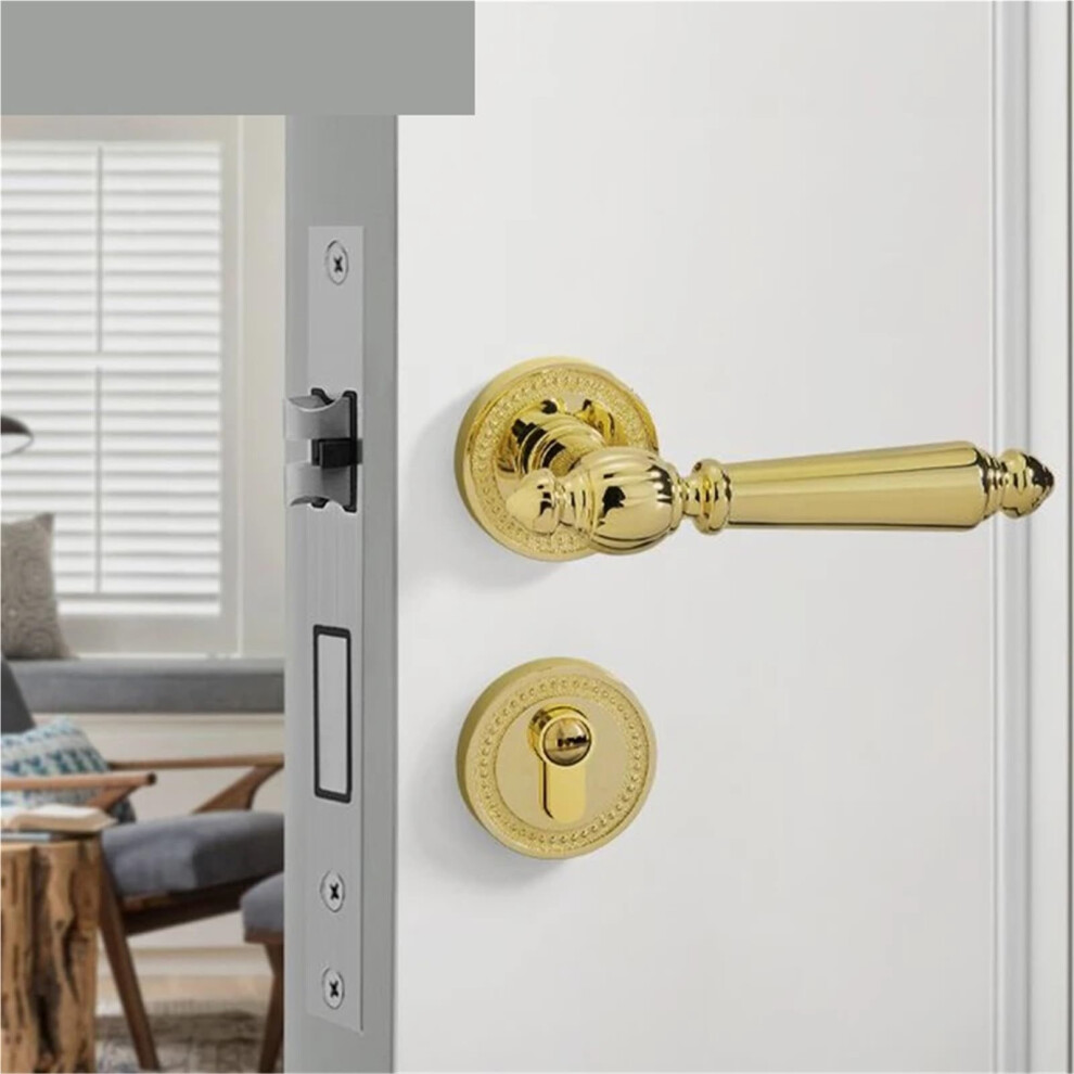 Gold Zinc Alloy Door Lock Set For Bedroom And Bathroom, Modern Quiet Lever Handle With Keys 9771547934660