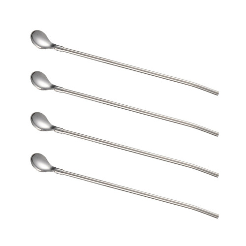 Stainless Steel Long Handle Straw Spoon 4 Piece Multifunctional