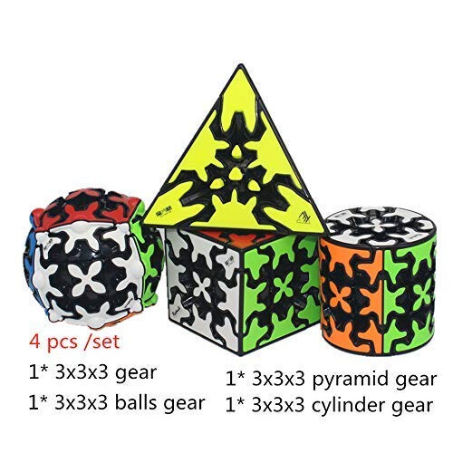 Gear Speed Cube Set 4 Pack Gear Puzzle Bundle with 3x3 Cube Pyramid Cylinder Ball Smooth Turning Design 2
