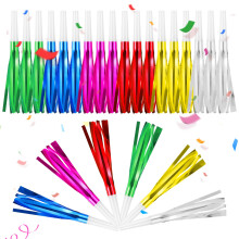 Glitter Metallic Fringed Party Blowers 24 Pack, Sparkly Noisemakers for Birthdays and Celebrations