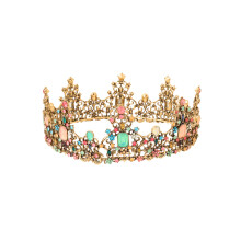 Gold Plated Bridal Tiara with Multicolour Crystals, Medium Size Wedding Crown for Bride