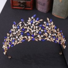 Baroque Green Crystal Bridal Tiara Crown for Bride Wedding Headband with Elegant Retro Style – Blue