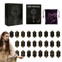 Wooden Rune Set with Velvet Bag, Engraved Elder Futhark Runes for Norse Divination and Meditation
